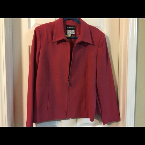 Sag Harbor wool lined blazer zip front on seam pockets deep coral size 18 - Picture 2 of 9